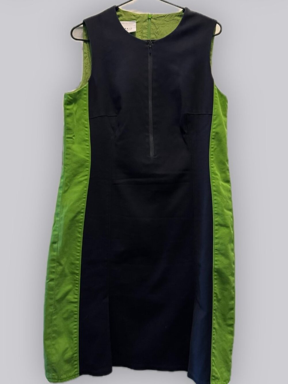 Akris Punto Color Block Sheath Dress in Green and Navy - Size 12